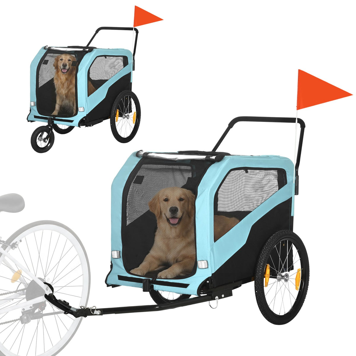 Remorque vélo 2 en 1 pour grand chien, bleu