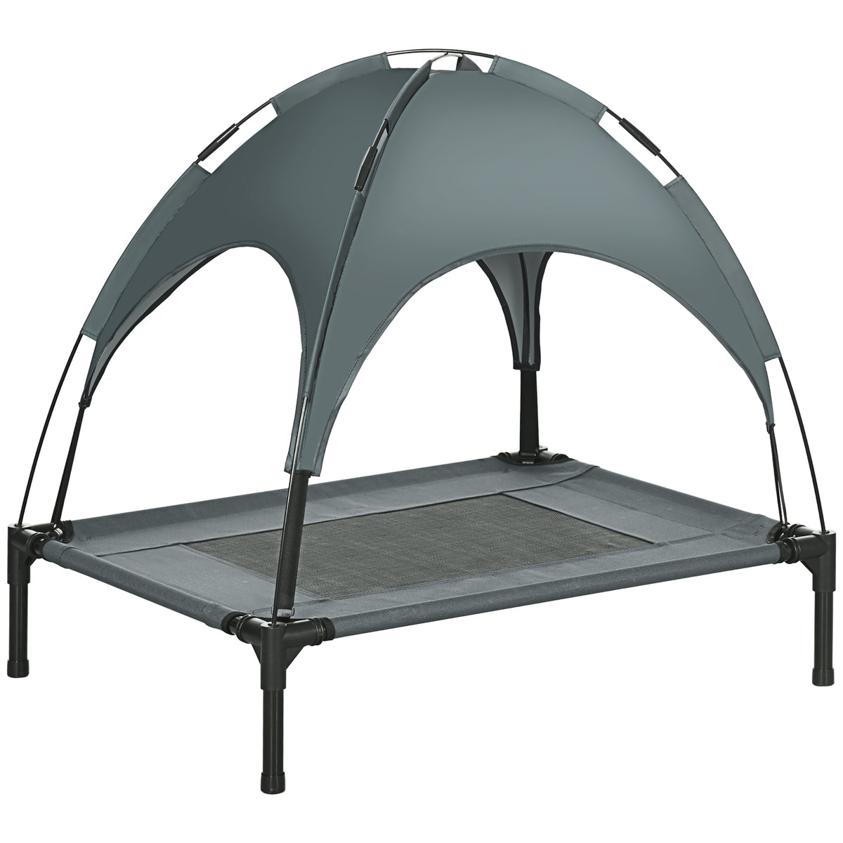 Elevated dog cot with canopy