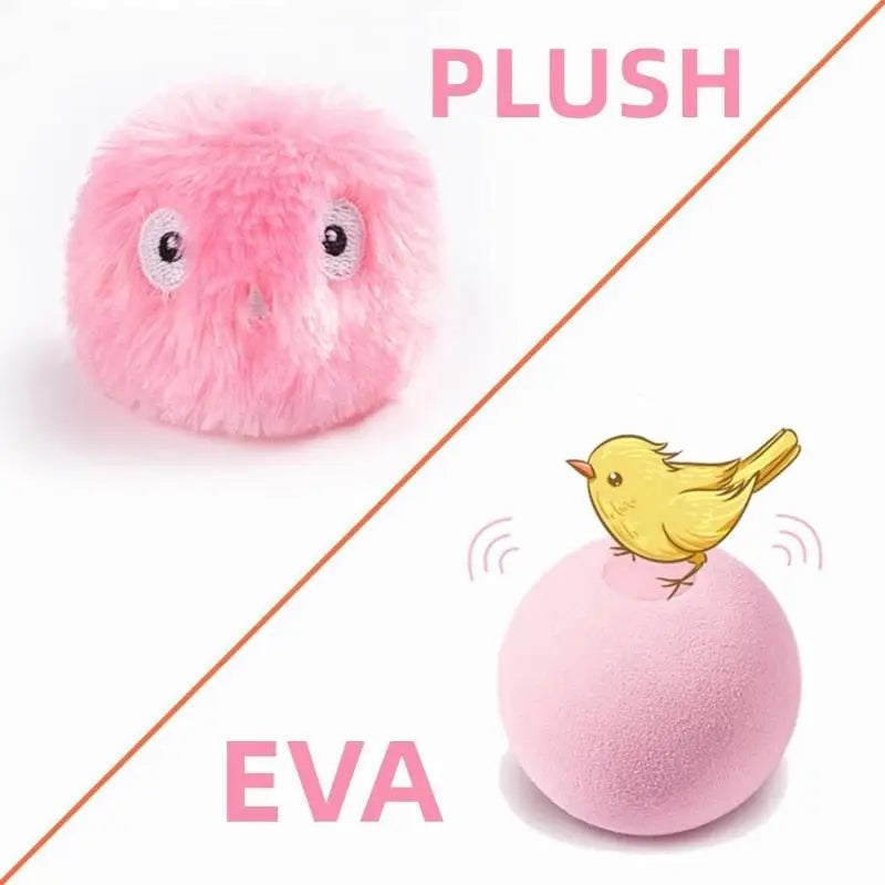 Balle intelligente interactive pour chats Jouet d’entraînement sonore comprenant des jouets en peluche avec un oiseau sur le dessus