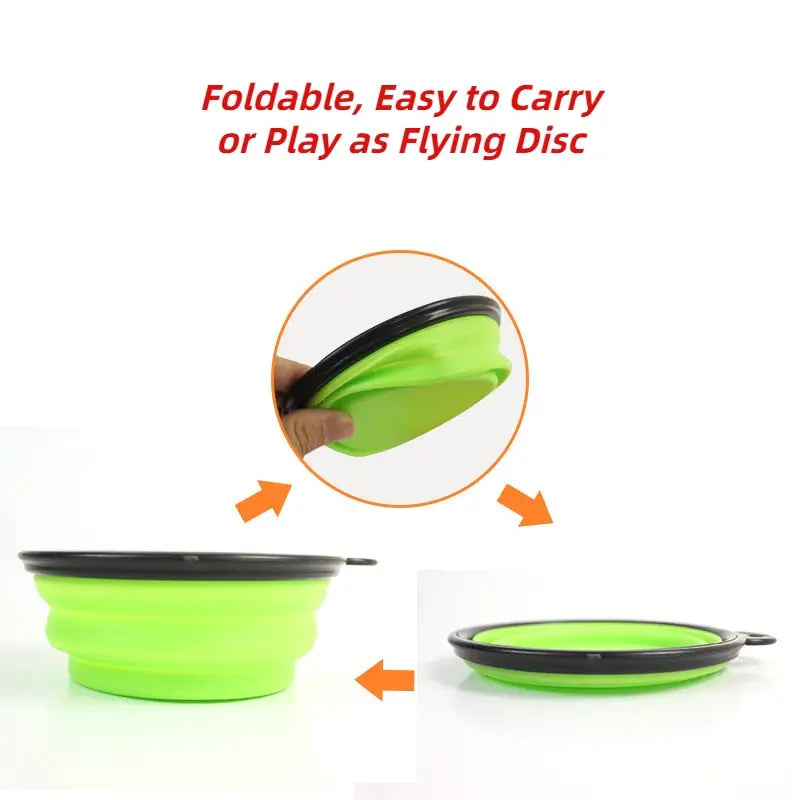 Gamelle verte pliable avec couvercle noir - Accessoire de voyage pratique pour animaux de compagnie