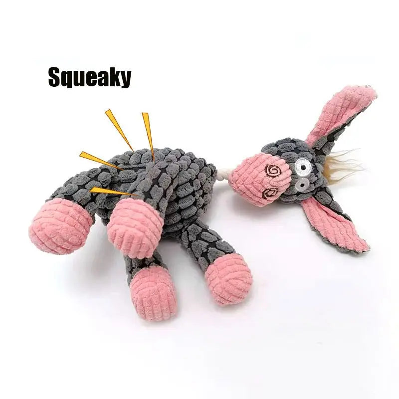 Jouet en peluche en forme d’âne avec grincement intégré : Rose et gris Jouet עבורי