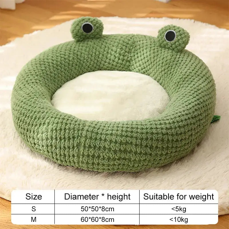 Nid de peluche grenouille pour sommeil profond avec tapis blanc - lit pour chien induisant sommeil profond