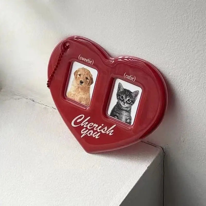 Boîte en forme de coeur avec photos de chien et de chat - Porte carte photo personnalisé Staacquering Idol