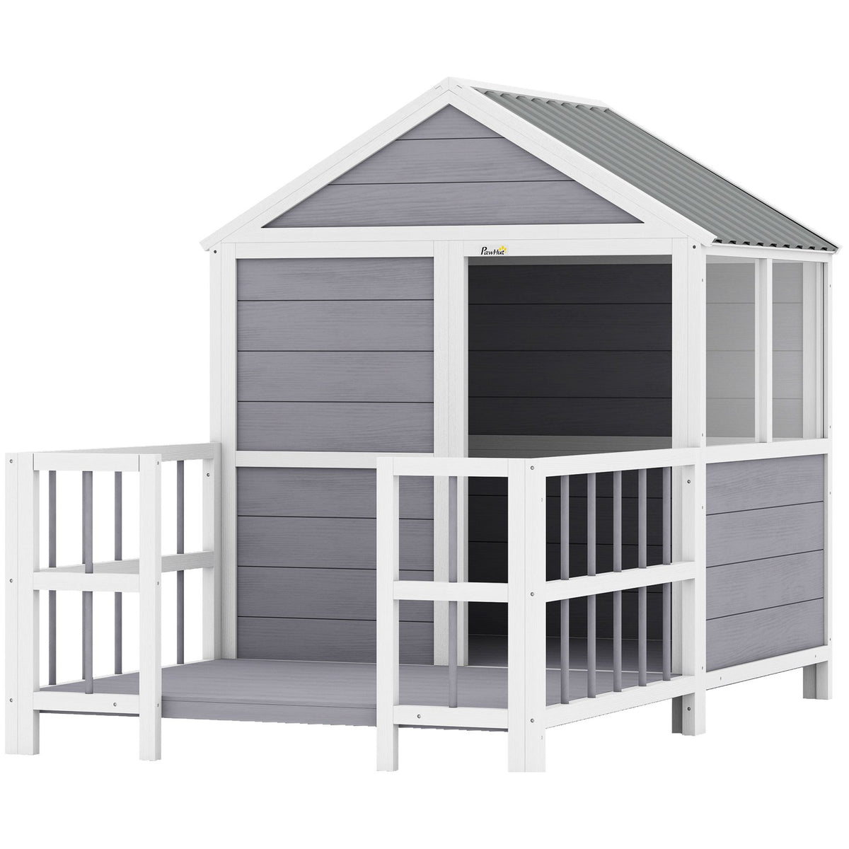Niche extérieure pour chien en bois avec terrasse