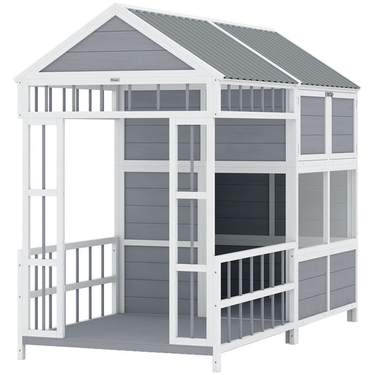 Niche extérieure pour chien en bois avec terrasse et rangement