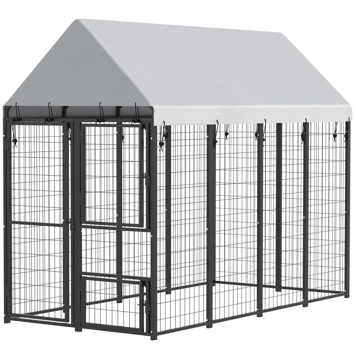 Chenil extérieur pour chien renforcé avec toit et 3 portes