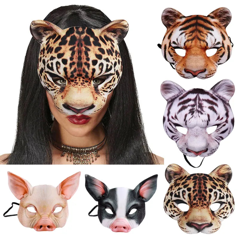 3D Animal Mask Adult | Molded Plastic Costume Face