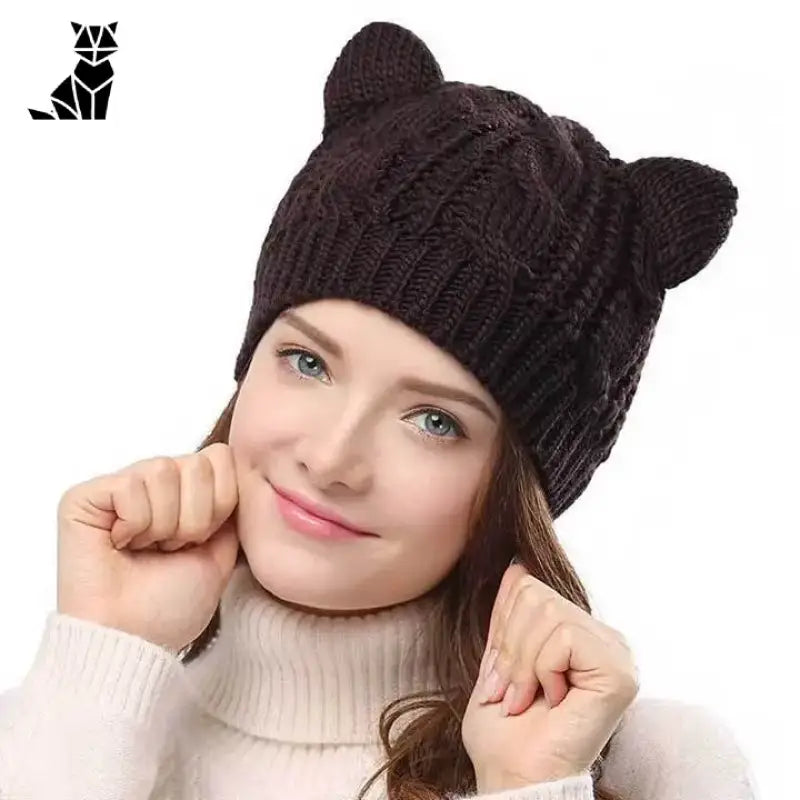 Bonnet Chat Kawaii Avec Petites Oreilles En Coton Tricoté à La Main