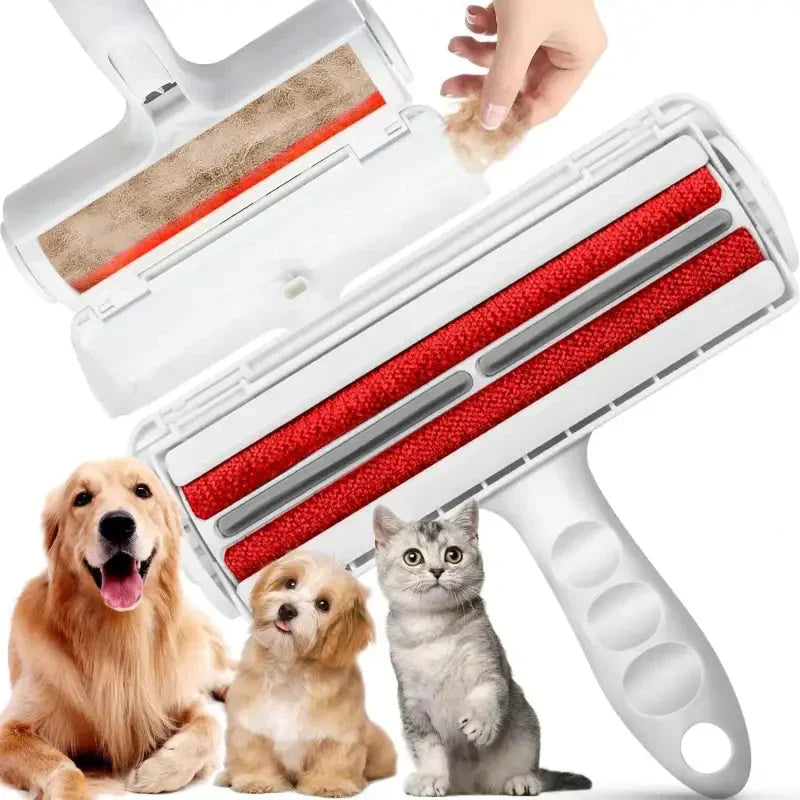 Main tenant une brosse double face auto-nettoyante pour chien et chat, base incluse