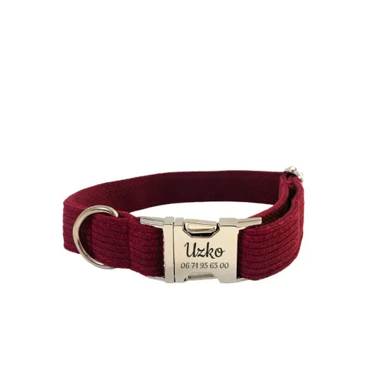 Collier Chien Personnalisé Velours Côtelé Bordeaux Transparent Background