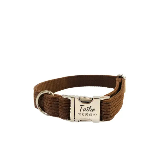 Collier Chien Personnalisé Velours Côtelé Chocolat Transparent Background