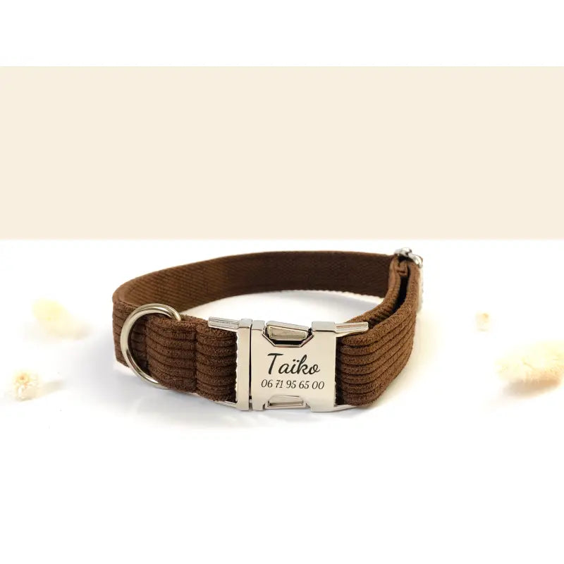 Collier Chien Personnalisé Velours Côtelé Chocolat