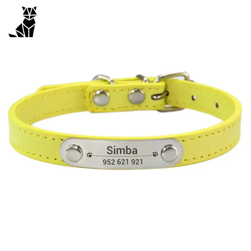 Collier pour chien personnalisé jaune, collier en cuir souple personnalisable, texture douce cuir