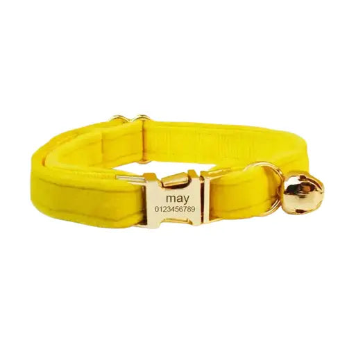 Animal collar en velours jaune avec boucle métallique - Collier personnalisé pour chat Transparent Background