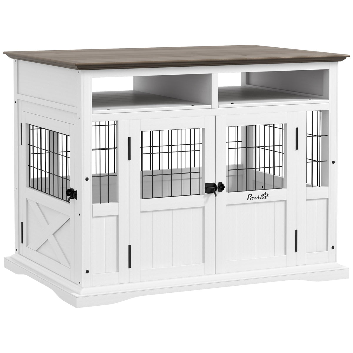 Cage meuble pour chien avec rangement, blanc
