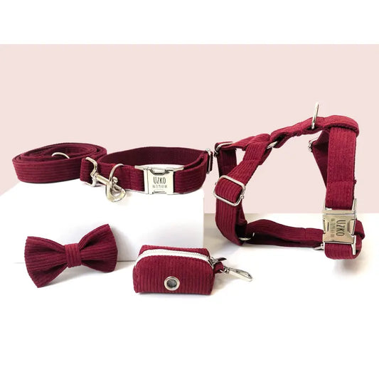 Kit Complet Chien Personnalisé Velours Côtelé Bordeaux