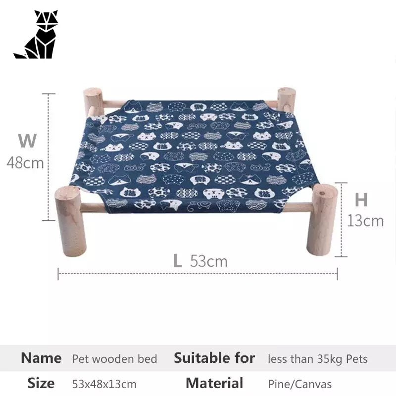 Hamac pour chat en bois durable avec un banc en bois à motif bleu et blanc pour animaux de compagnie