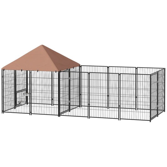 Chenil extérieur pour chien avec bâche anti-UV et gamelles