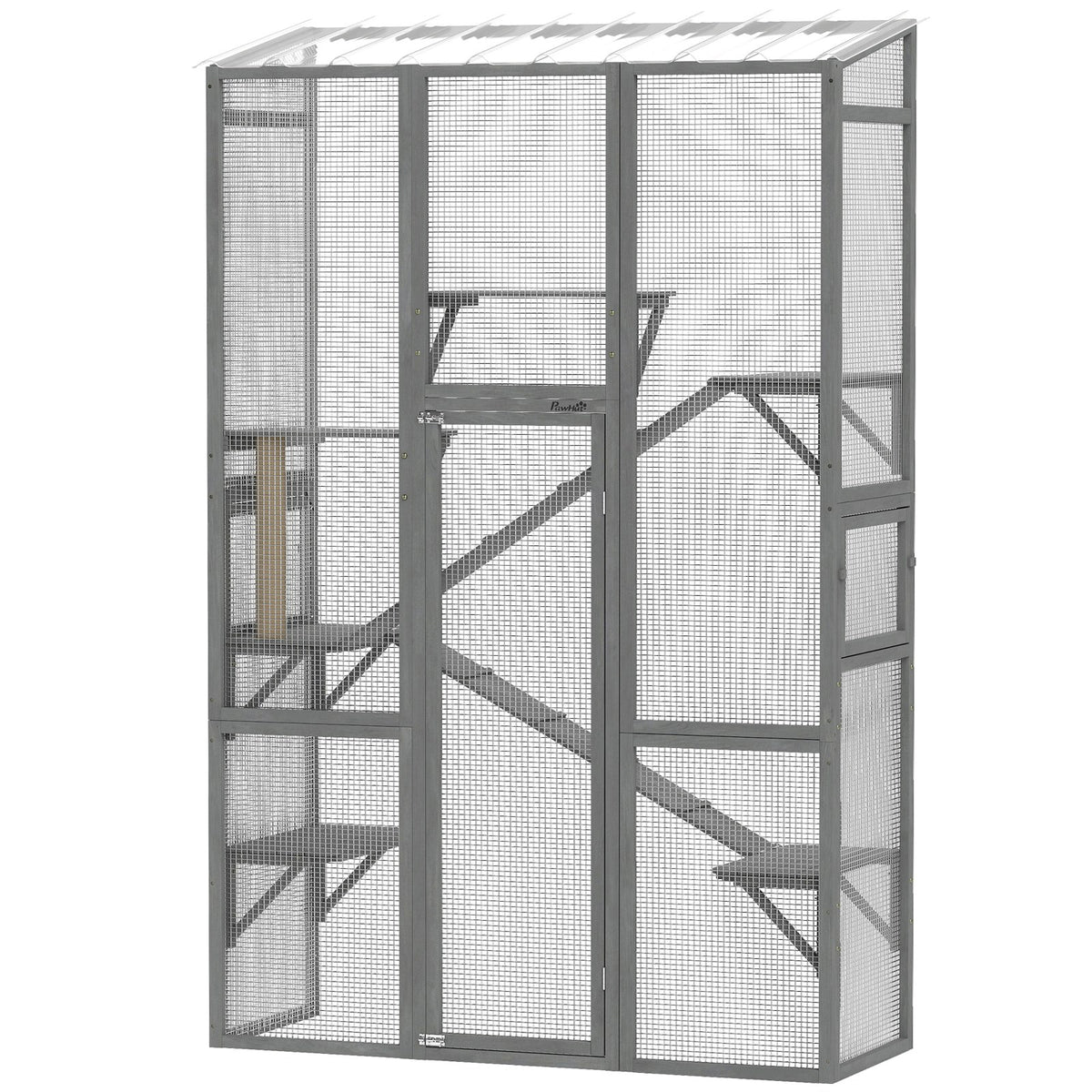 Enclos extérieur pour chat en bois avec plateformes et rampes