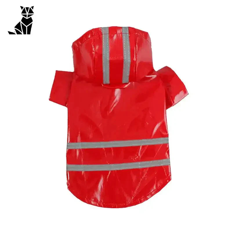 Manteau imperméable pour petits chiens - gros plan d’un manteau rouge avec bandes réfléchissantes