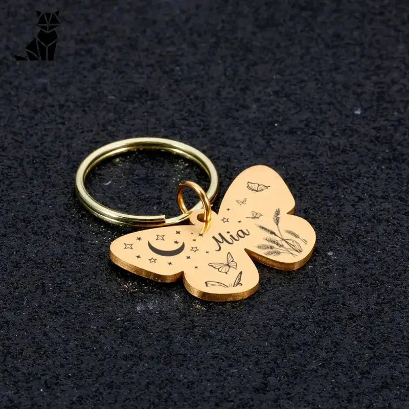 Porte-clés en or avec pendentif papillon et étoile pour médaille personnalisée en acier inoxydable pour compagnon canin