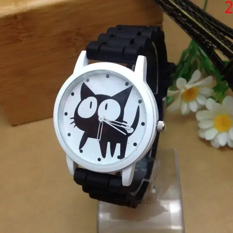Belle Montre Chat Au Design Cartoon Pour Les Amoureux Des Félins - Noir