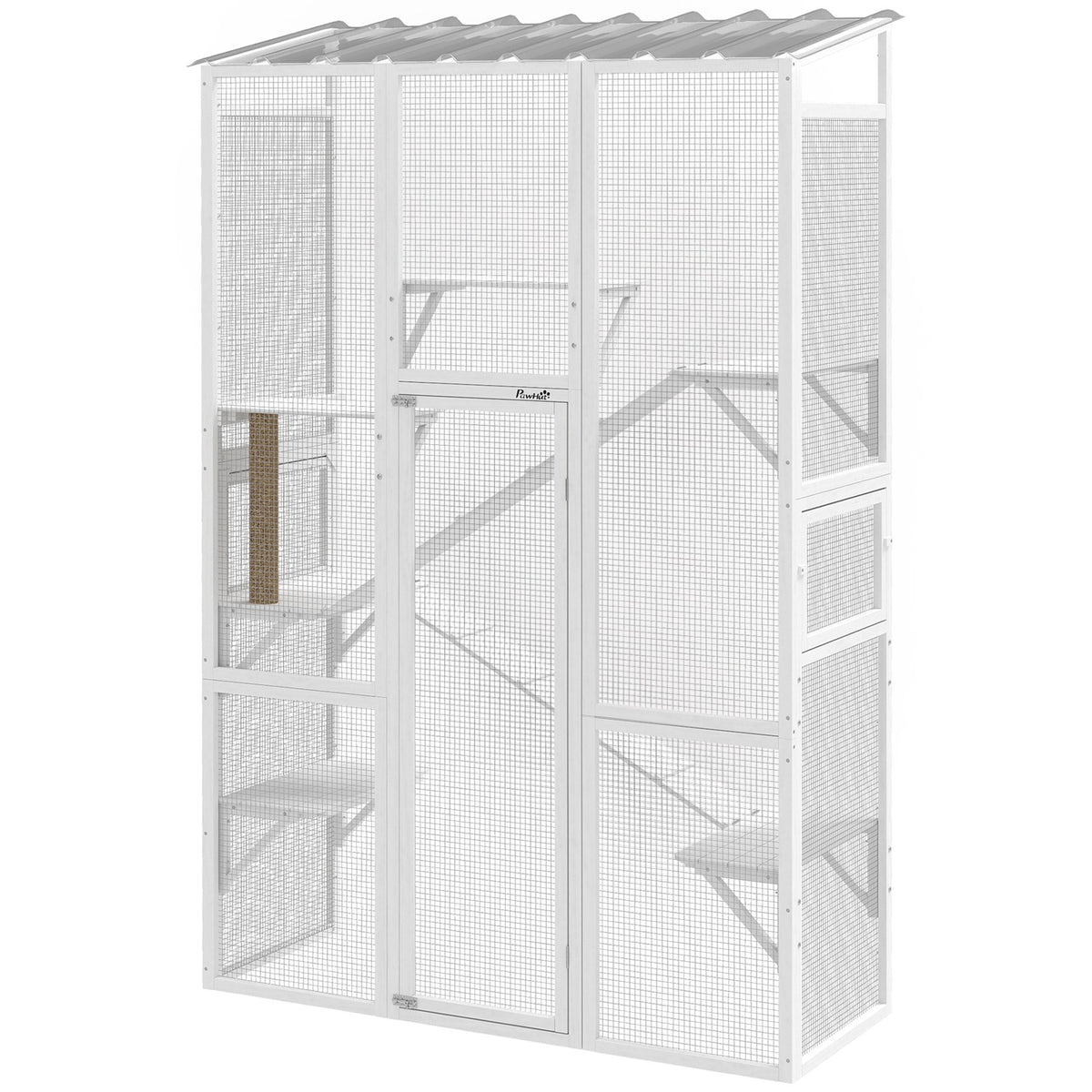 Enclos extérieur pour chat en bois avec plateformes et rampes (D32-037V00WT)