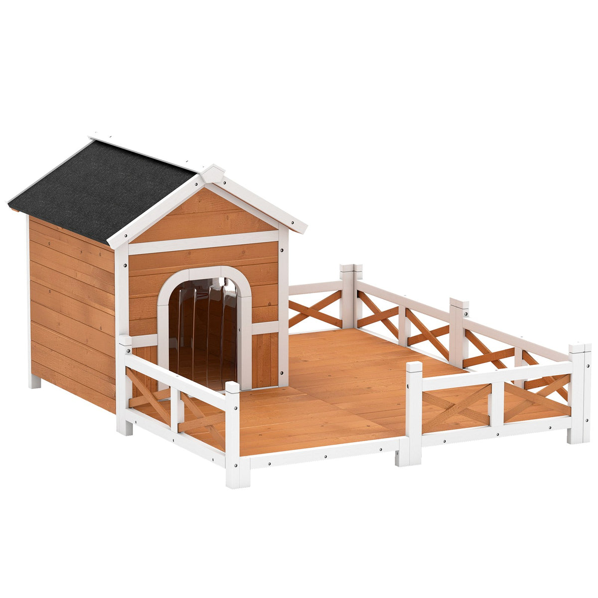 Niche extérieure pour chien en bois avec toit et terrasse