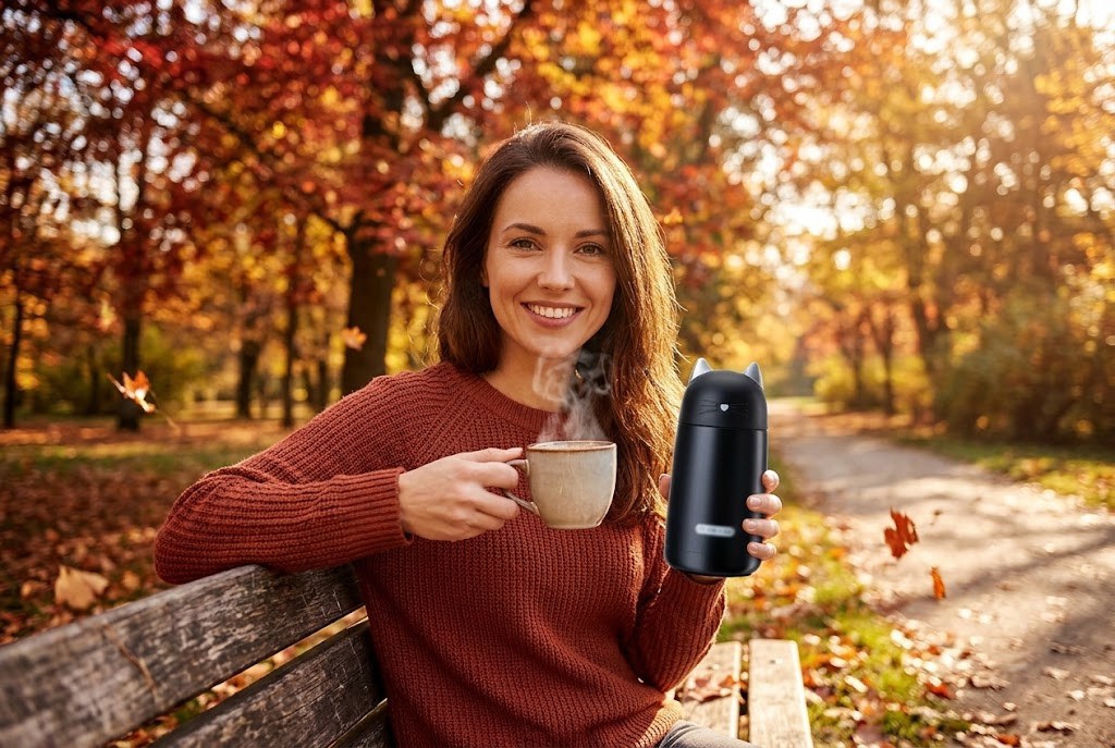 Le sourire du premier café dans son nouveau mug
